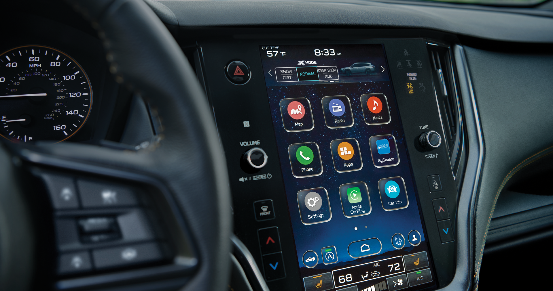 A close-up of the 11.6-inch touchscreen for the STARLINK Multimedia system on the 2023 Outback Wilderness. | Subaru Superstore of Surprise in Surprise AZ