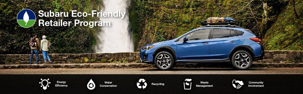 The Subaru Eco-Friendly Retailer Program logo with a blue Subaru and eco icons at bottom. | Subaru Superstore of Surprise in Surprise AZ